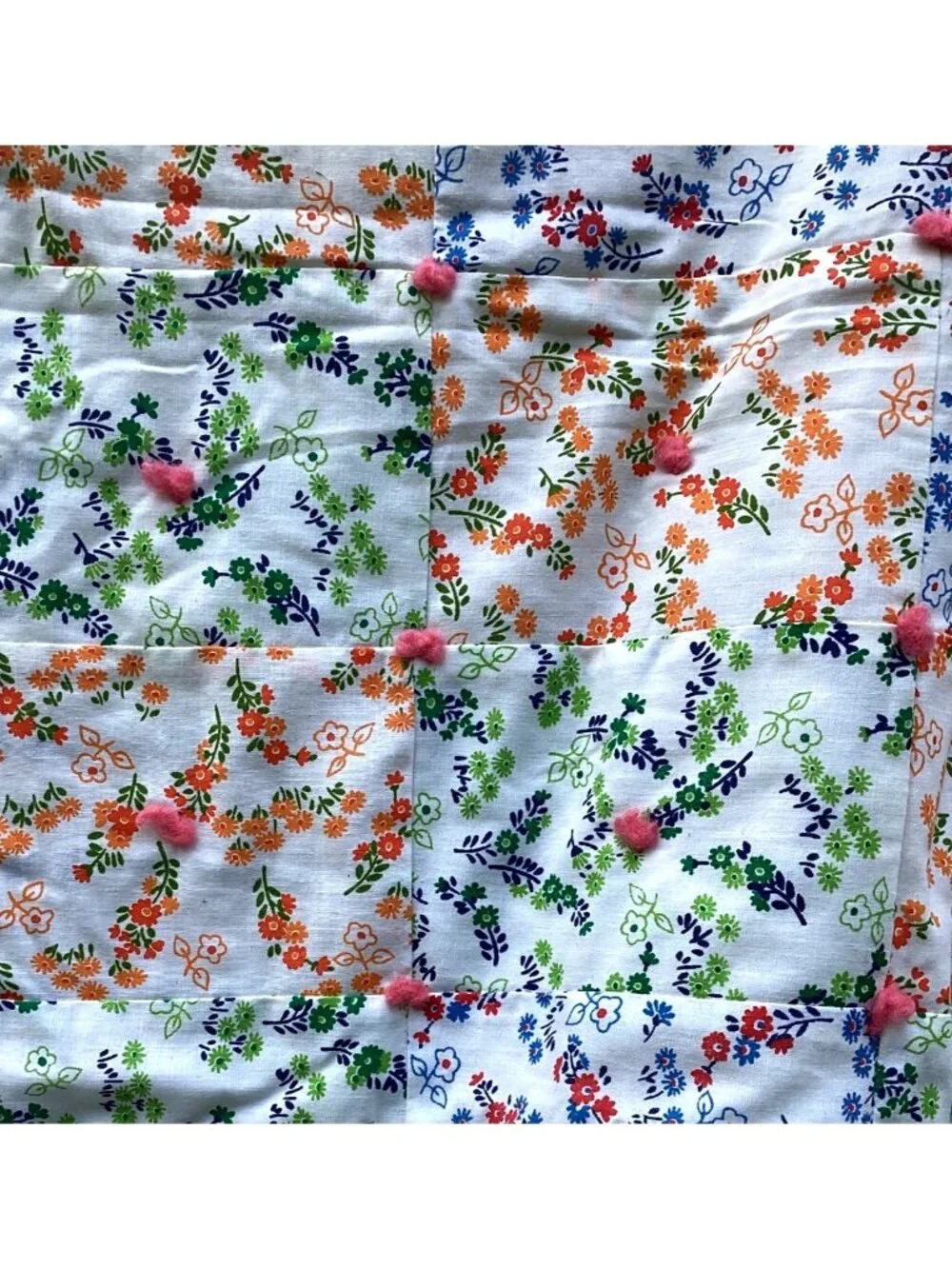 Handmade Tied Small Floral Pattern Patchwork Crib/Lap  Quilt 34